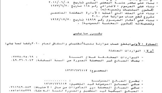 قطع حساب موازنة بلدية انطلياس – النقاش عن العام 2010